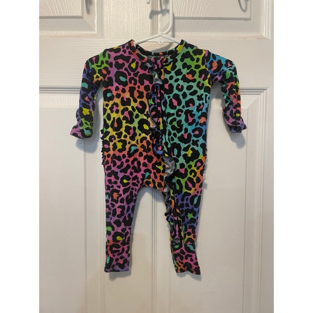 Little Snuggles Rainbow Leopard Ruffle Romper Newborn Pajamas